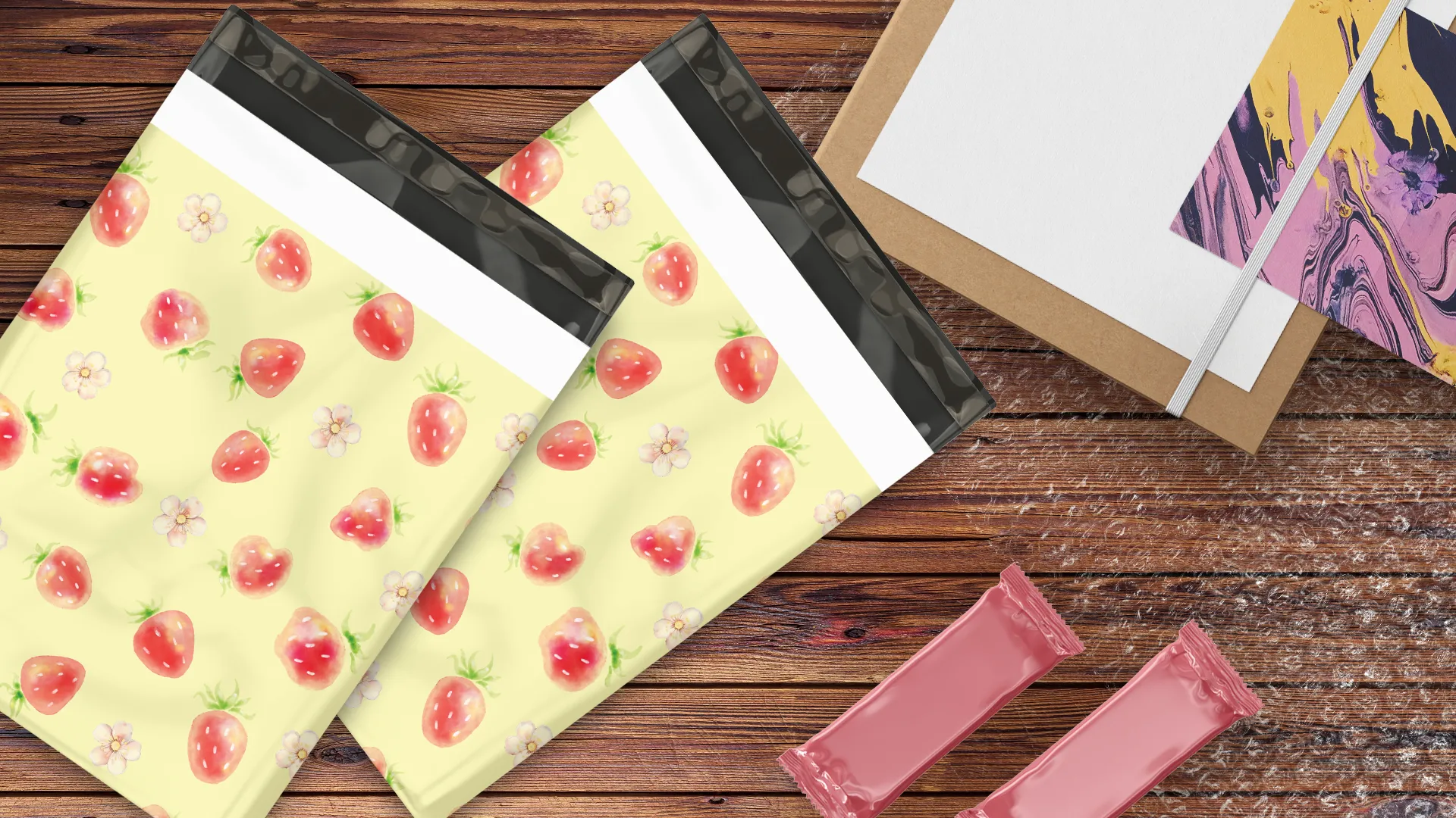 10x13 Watercolor Strawberries Designer Poly Mailers Shipping Envelopes Premium Printed Bags