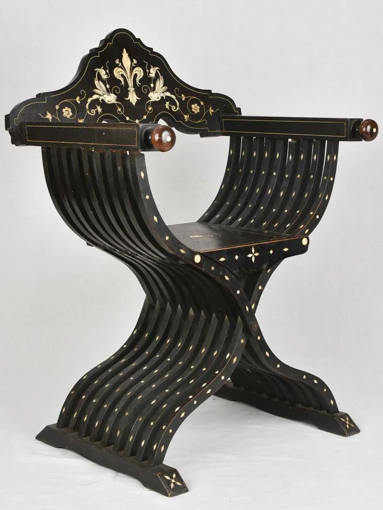 19th century Italian curule armchair - ebony with inlay