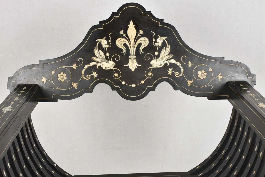 19th century Italian curule armchair - ebony with inlay