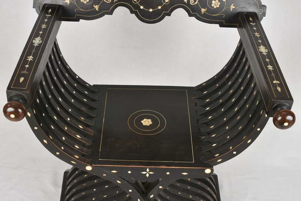 19th century Italian curule armchair - ebony with inlay