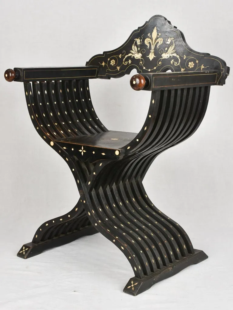 19th century Italian curule armchair - ebony with inlay