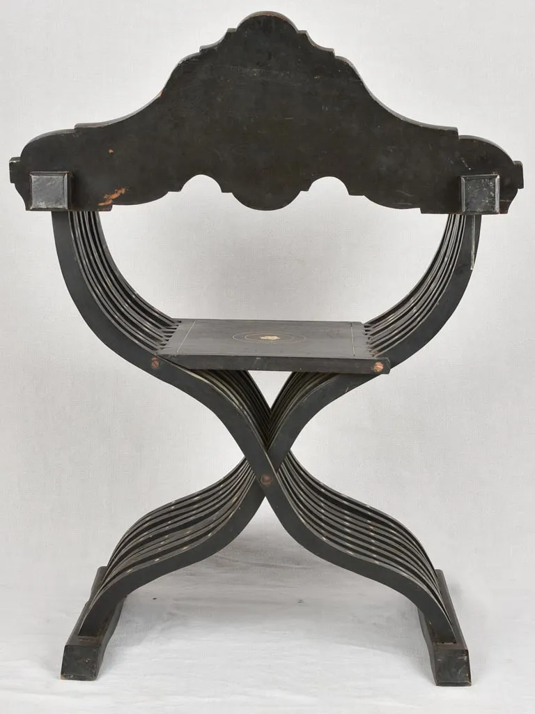 19th century Italian curule armchair - ebony with inlay