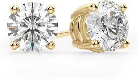 .50 CTW Diamond Stud Earrings, AGI Certified VS/SI Clarity E-F Color, Set in 14K Yellow Gold (Lab Grown)