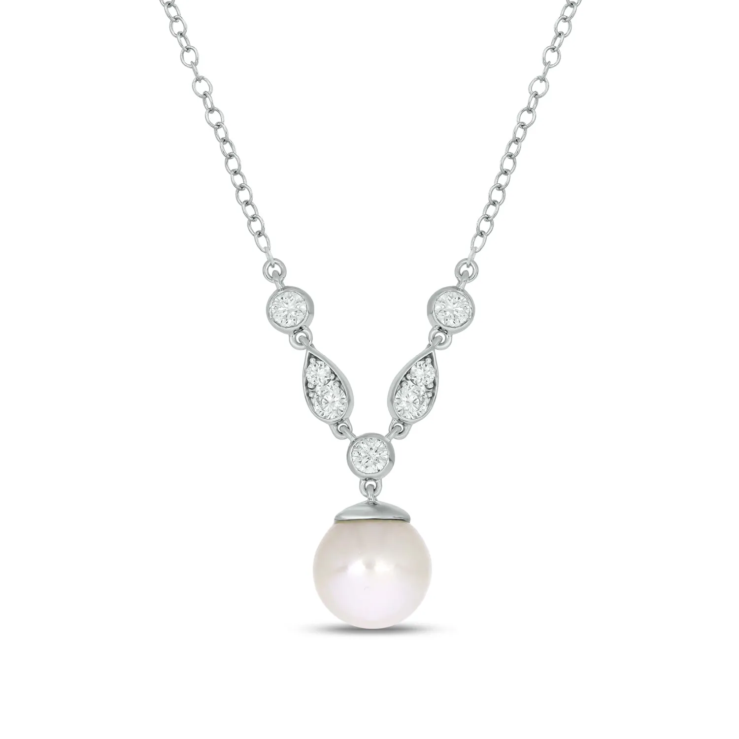 9ct White Gold White Cultured Fresh Water Pearl 0.33 Carat tw Lab Grown Diamonds Pendant