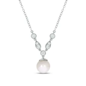 9ct White Gold White Cultured Fresh Water Pearl 0.33 Carat tw Lab Grown Diamonds Pendant