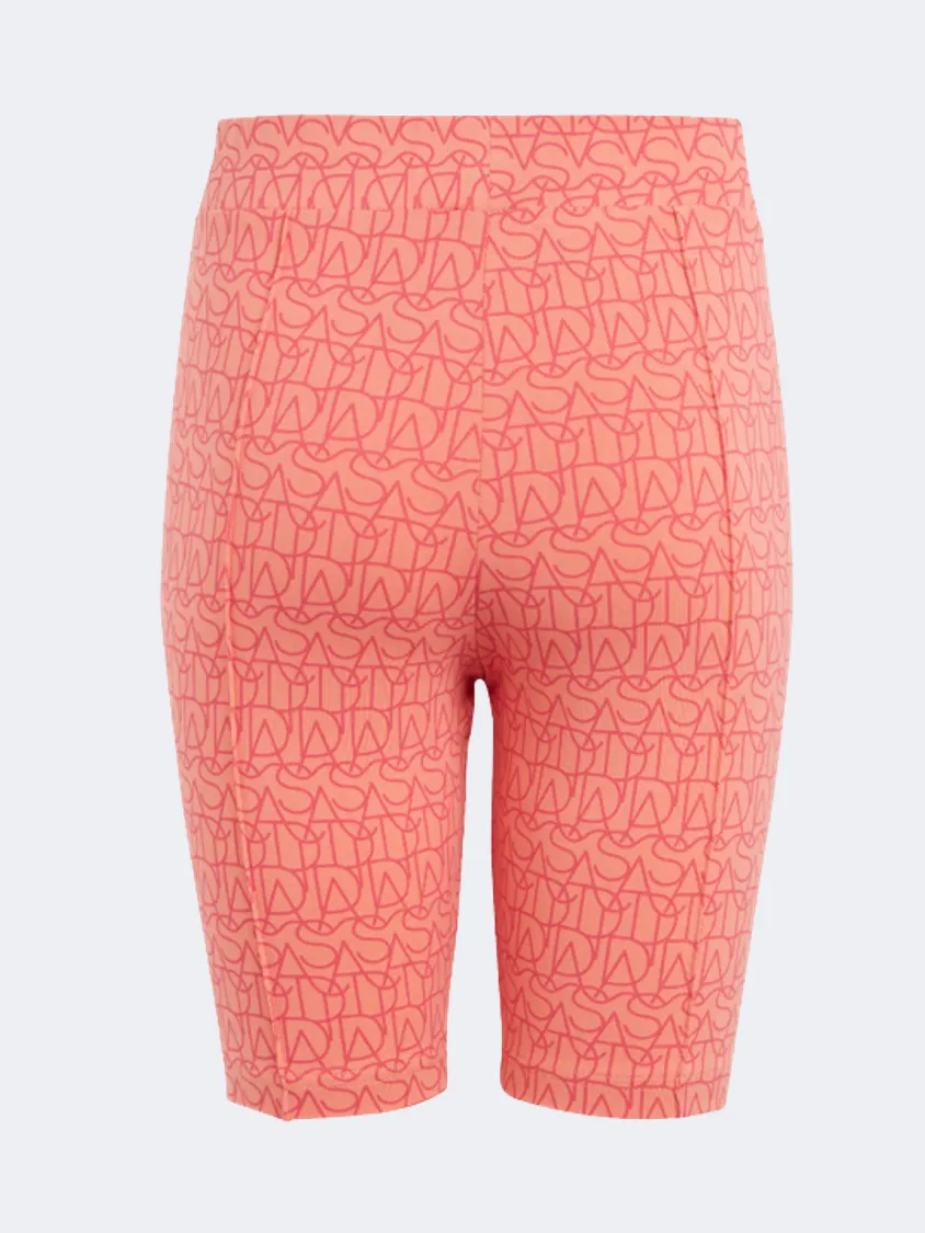 Adidas Brand Love Print Biker Women Sportswear Short Coral