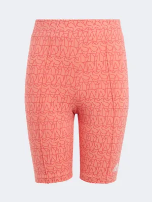 Adidas Brand Love Print Biker Women Sportswear Short Coral