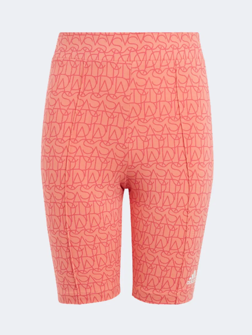 Adidas Brand Love Print Biker Women Sportswear Short Coral