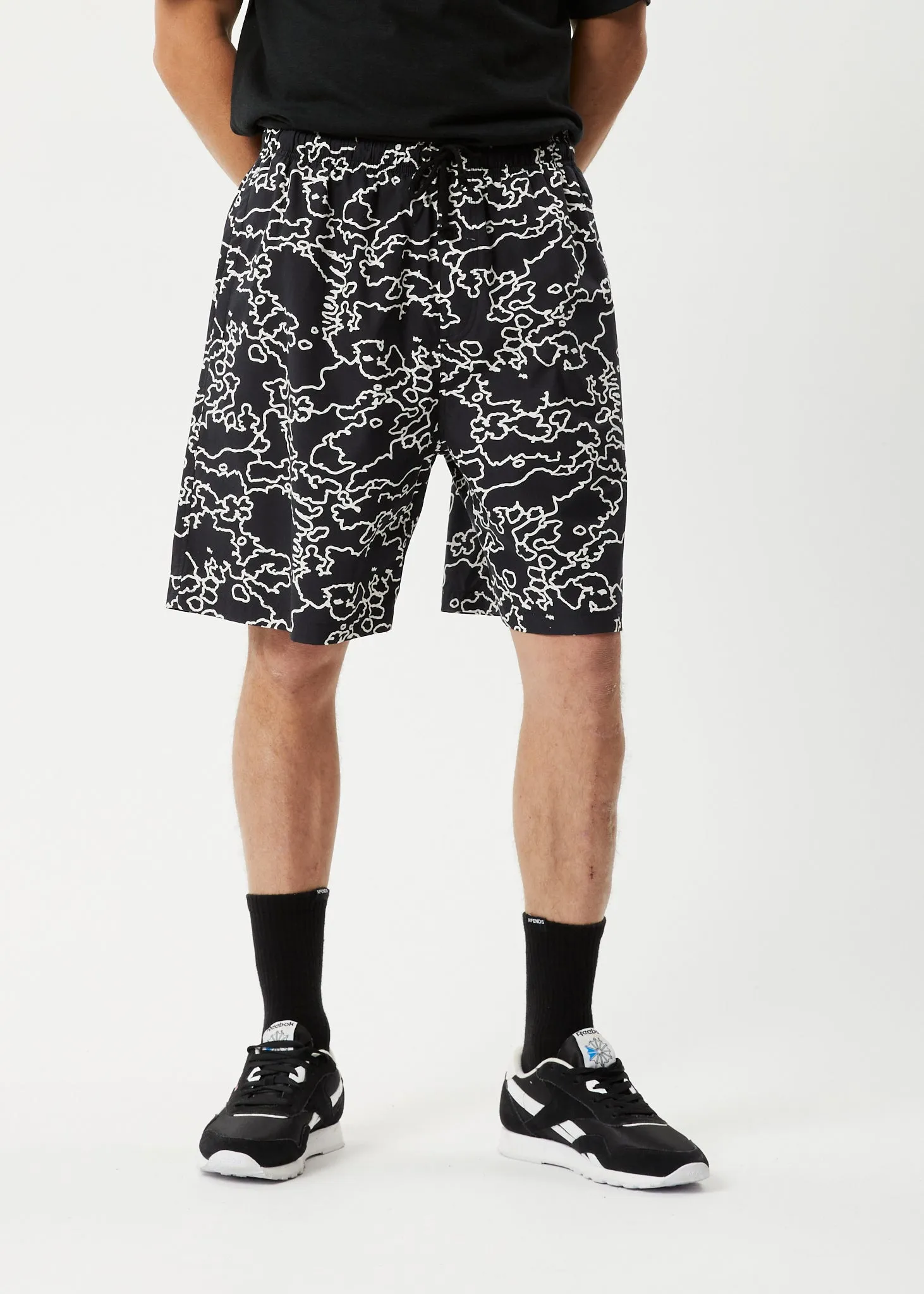 AFENDS Mens Script - Elastic Waist Shorts - Black