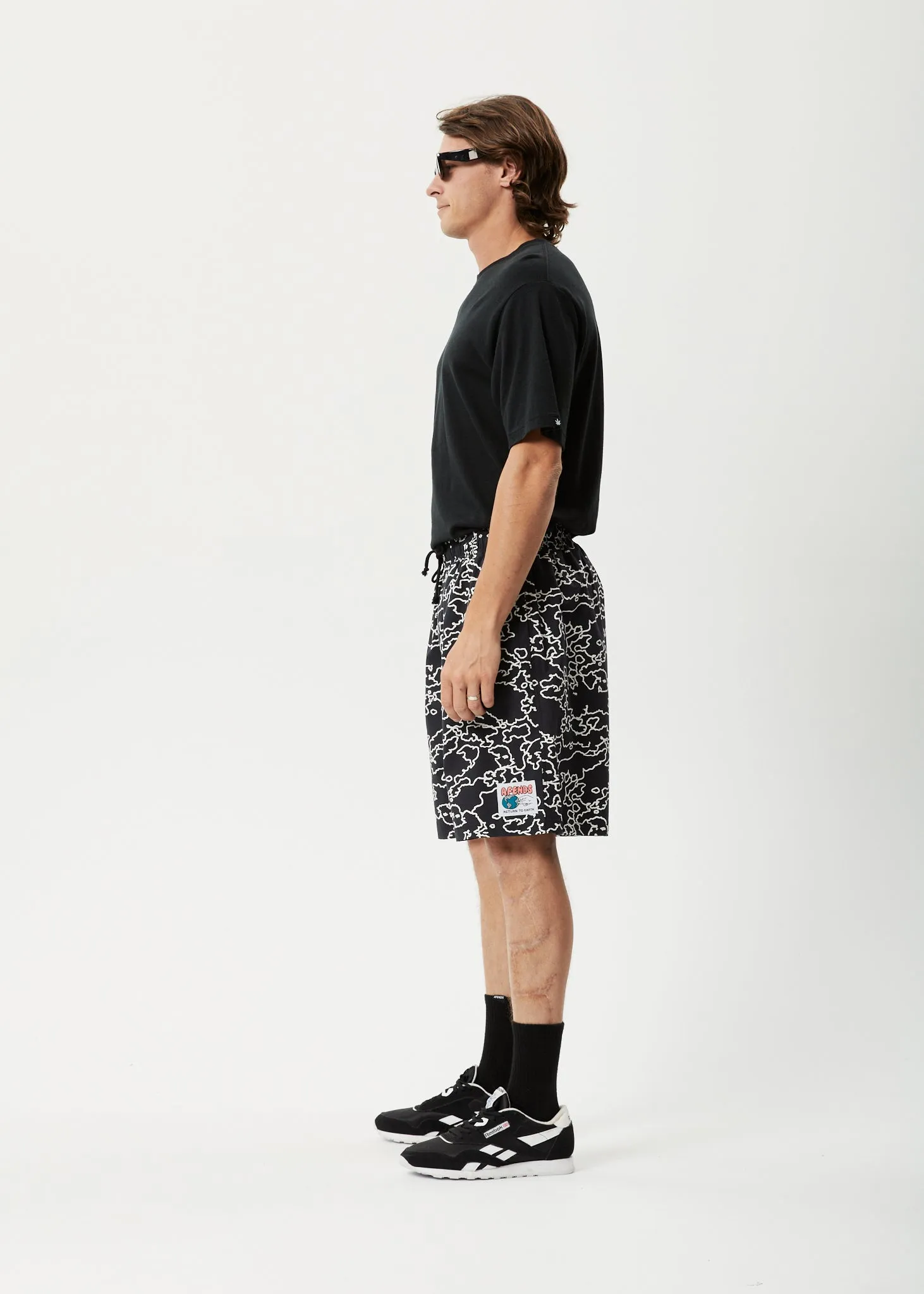 AFENDS Mens Script - Elastic Waist Shorts - Black