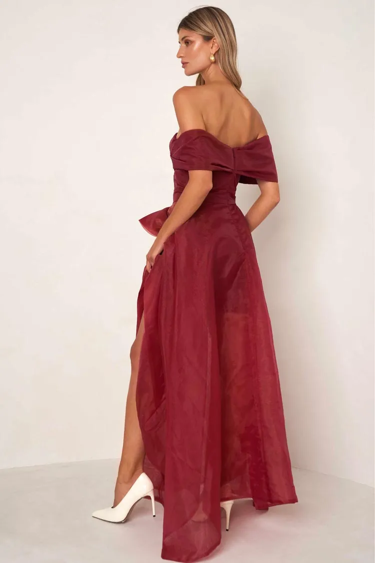 Alice Off Shoulder Dress in Cranberry Red