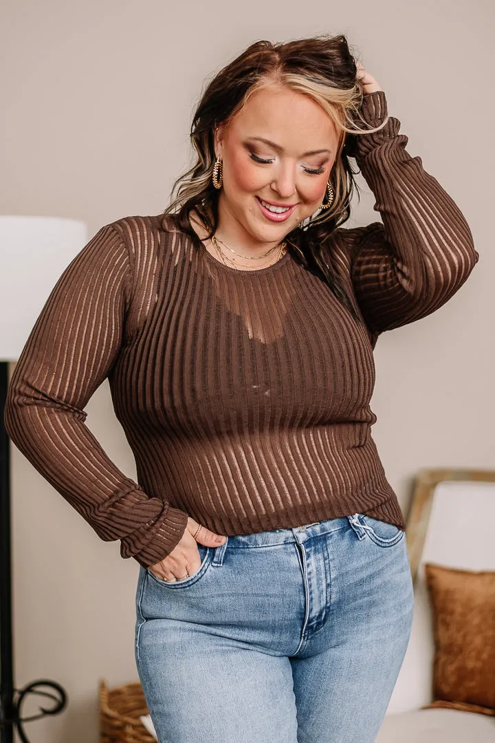 All Yours Sheer Knit Top | Brown