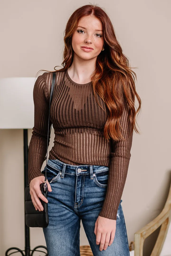 All Yours Sheer Knit Top | Brown