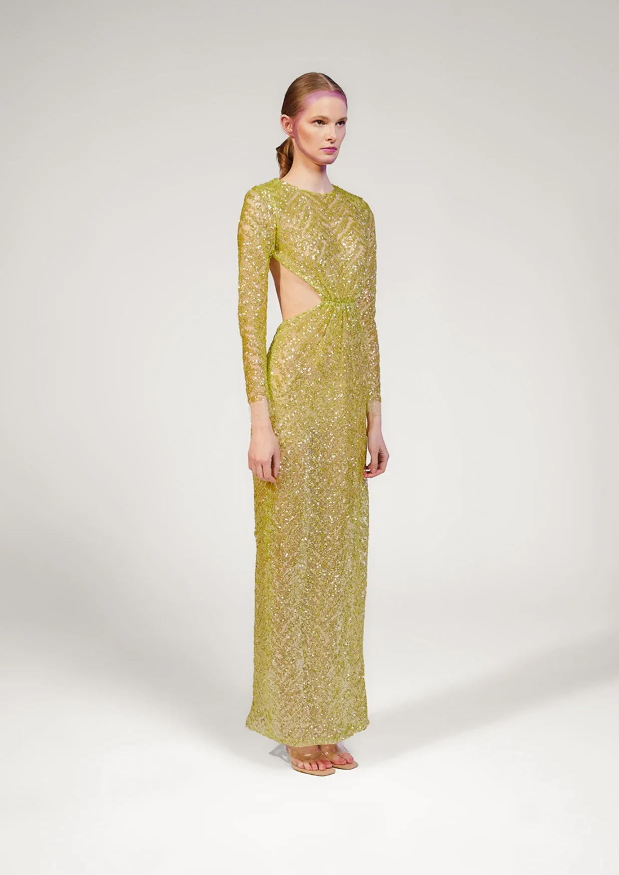 Alma Cut-Outs Open Back Lace Sequin Maxi Dress