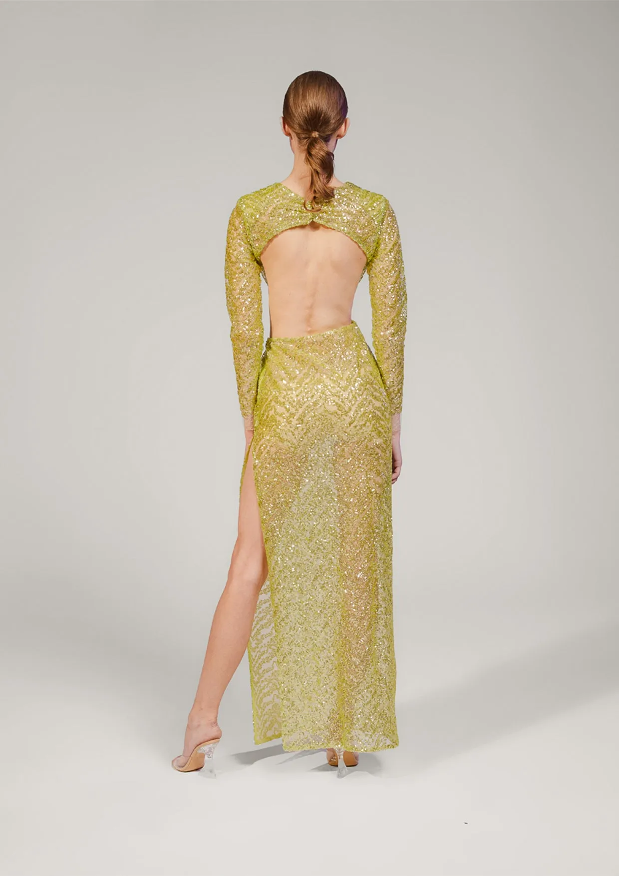 Alma Cut-Outs Open Back Lace Sequin Maxi Dress