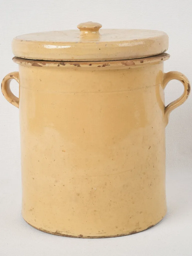 Antique French confit pot w/ lid & yellow glaze 9½"