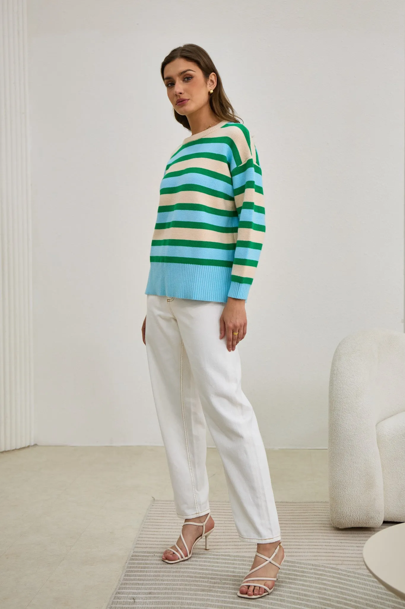 Anya Green Blue Stripe Knit Sweater