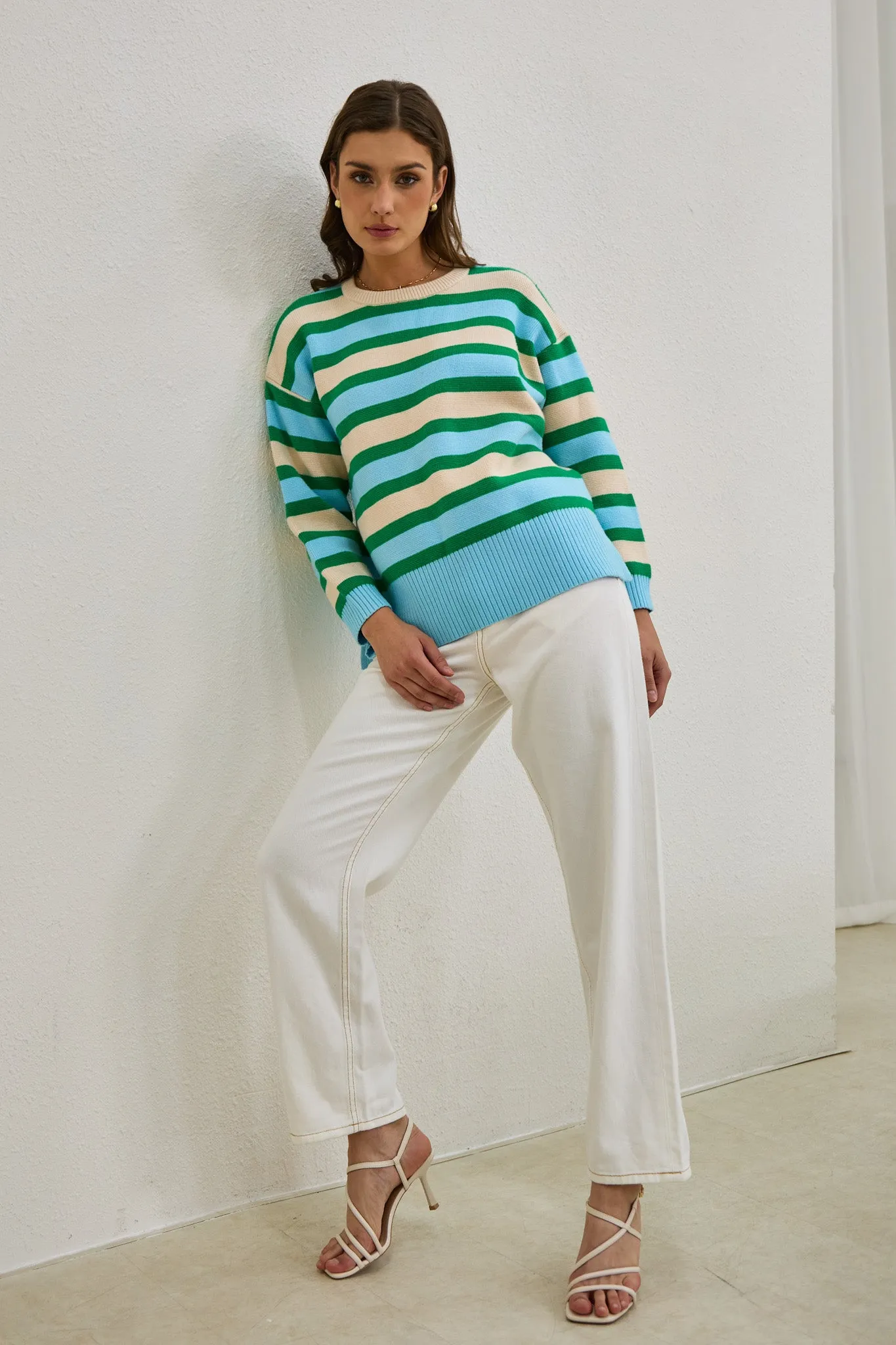 Anya Green Blue Stripe Knit Sweater