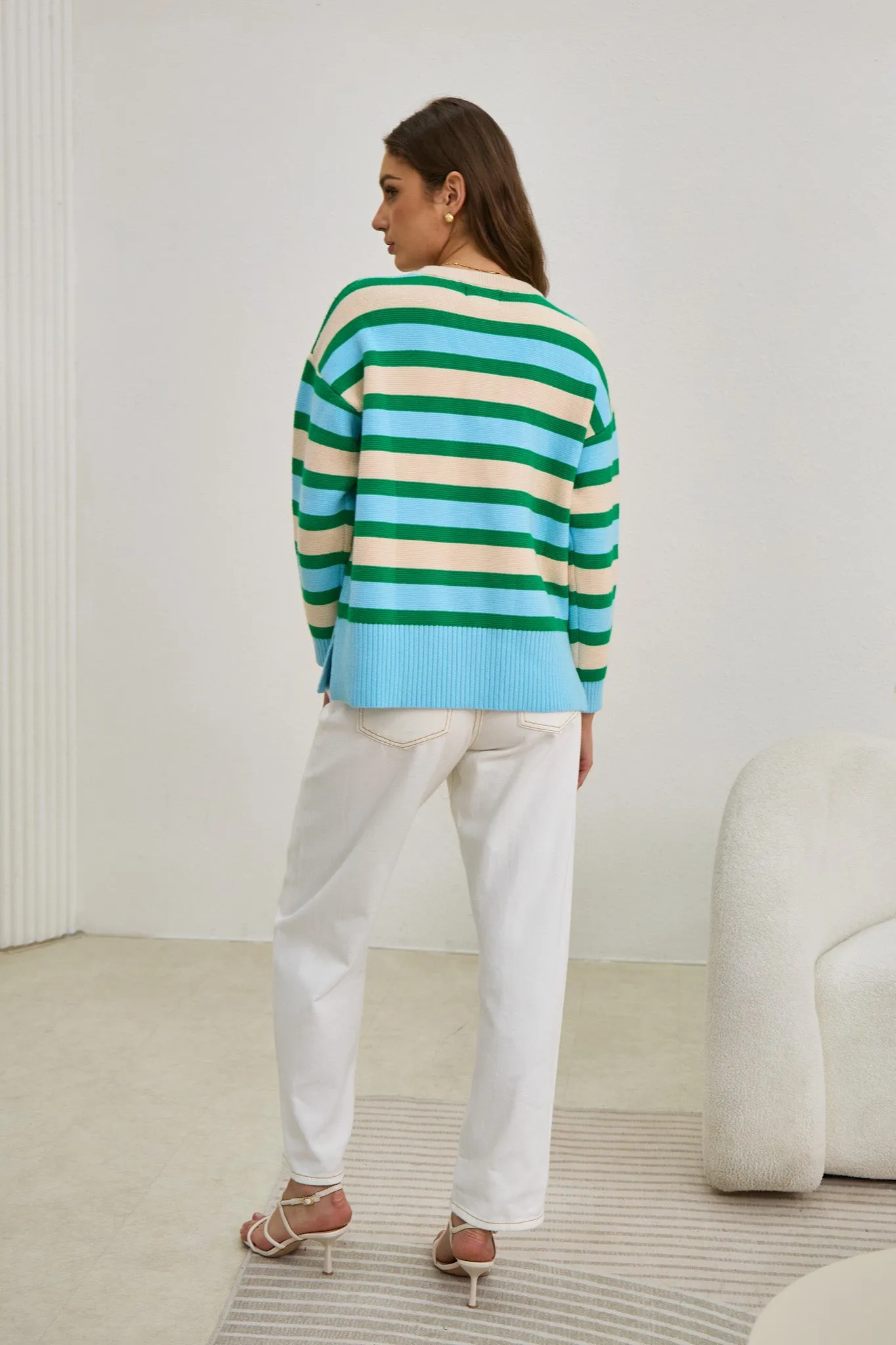 Anya Green Blue Stripe Knit Sweater