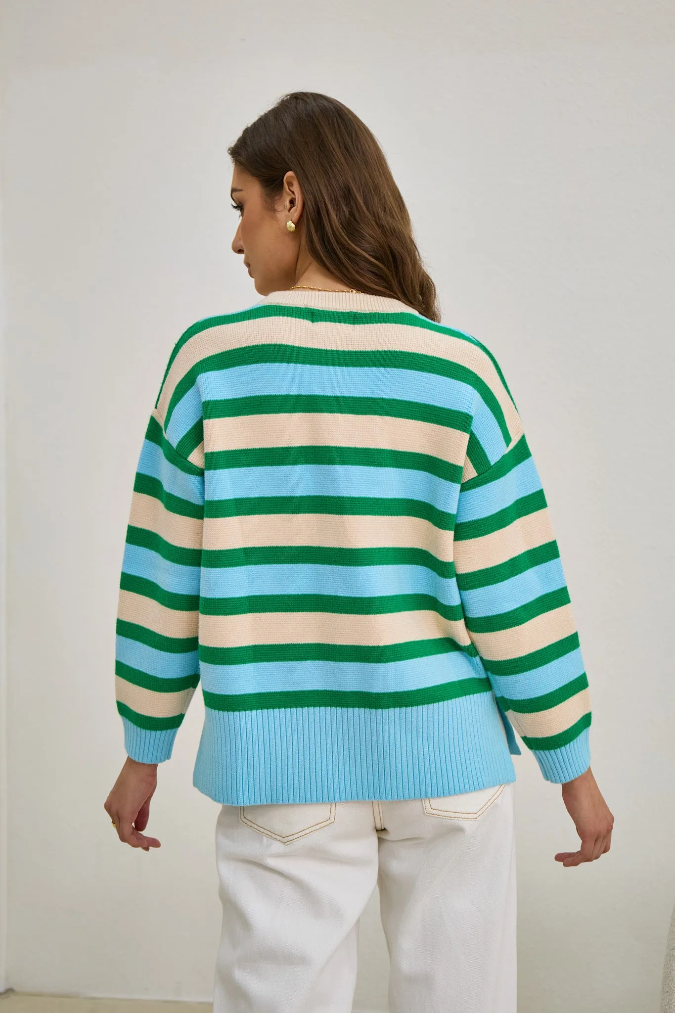 Anya Green Blue Stripe Knit Sweater