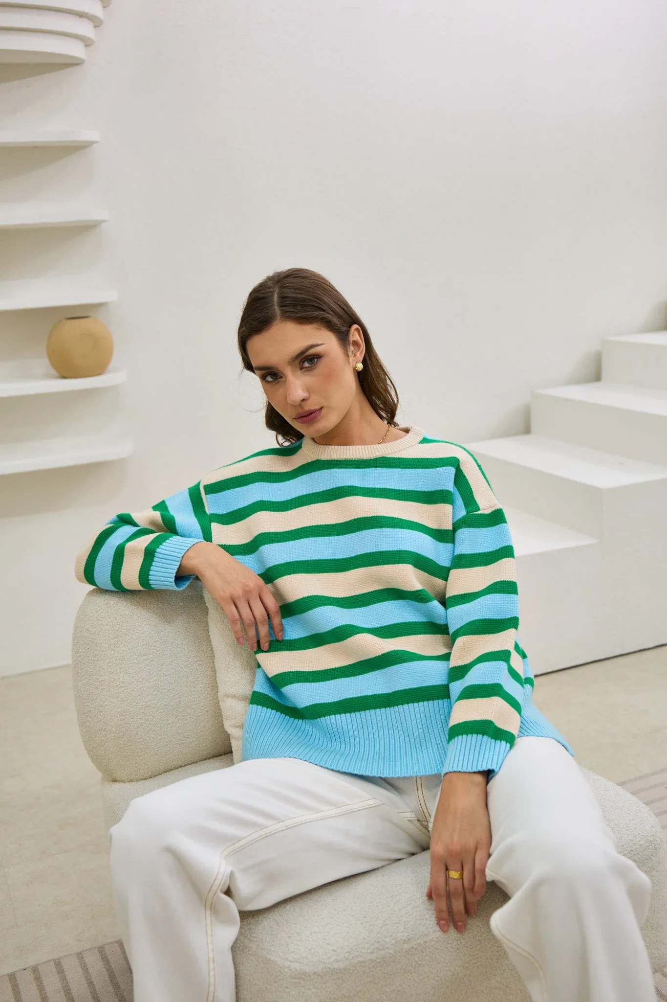 Anya Green Blue Stripe Knit Sweater