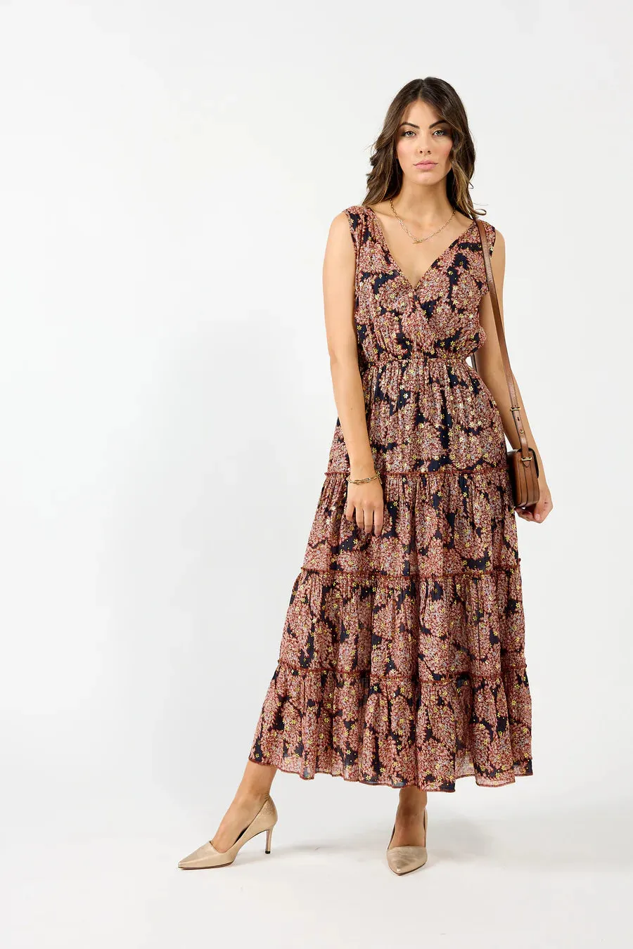 Athens Dress - Burgundy Metallic