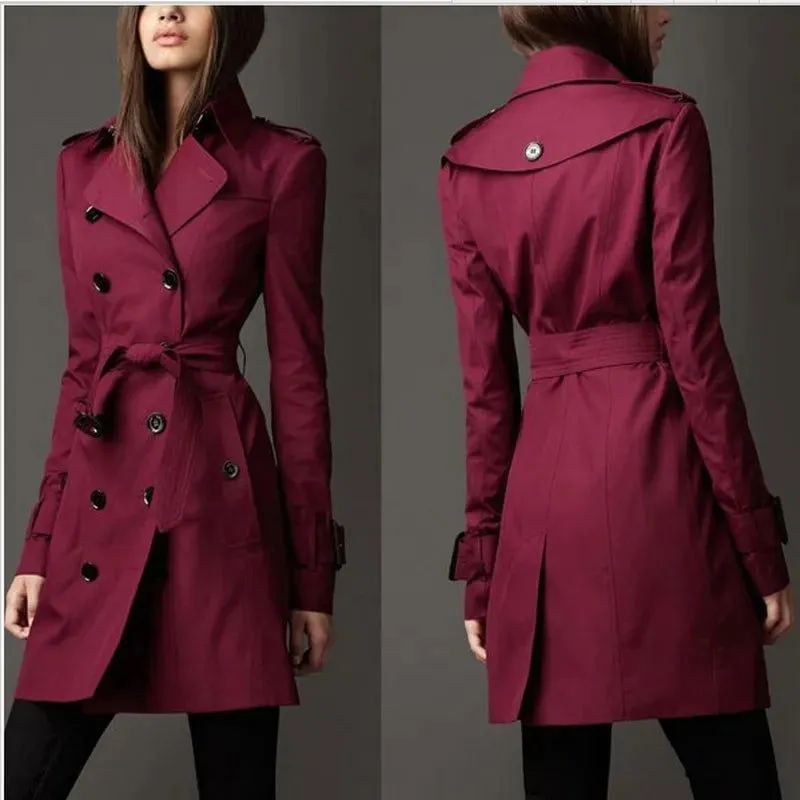 Autumn Women Double-Breasted Slim Long Trench*