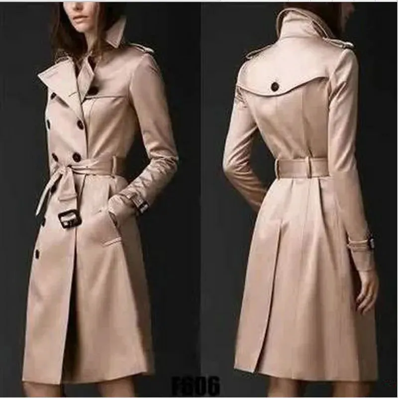 Autumn Women Double-Breasted Slim Long Trench*