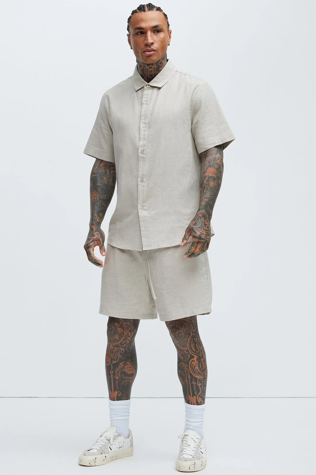 Bahamas Linen Classic Button Up Shirt - Stone