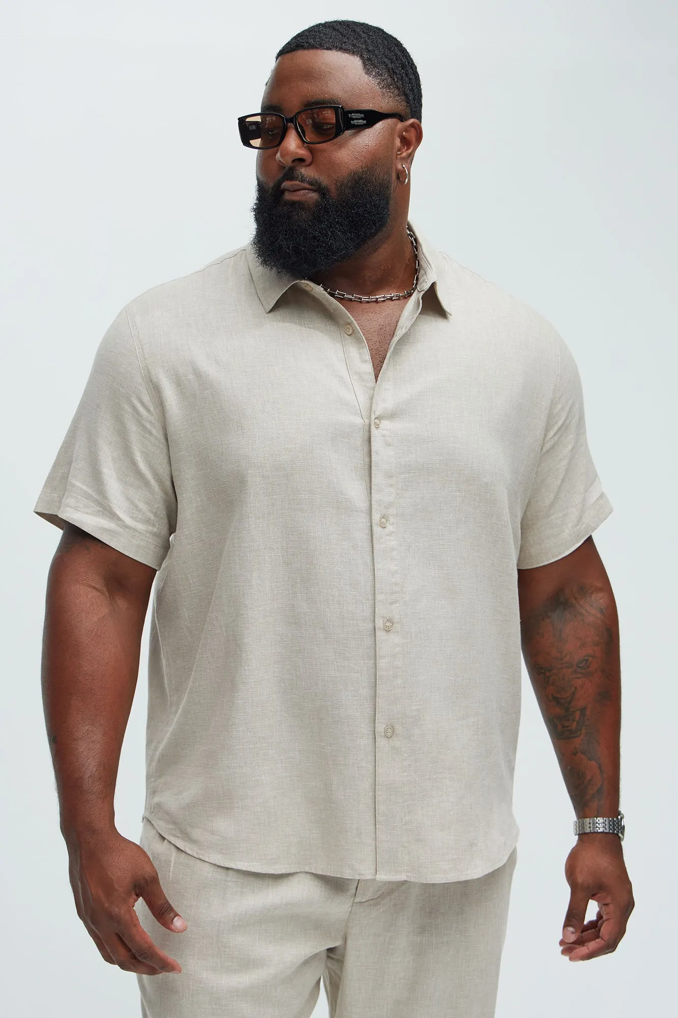 Bahamas Linen Classic Button Up Shirt - Stone