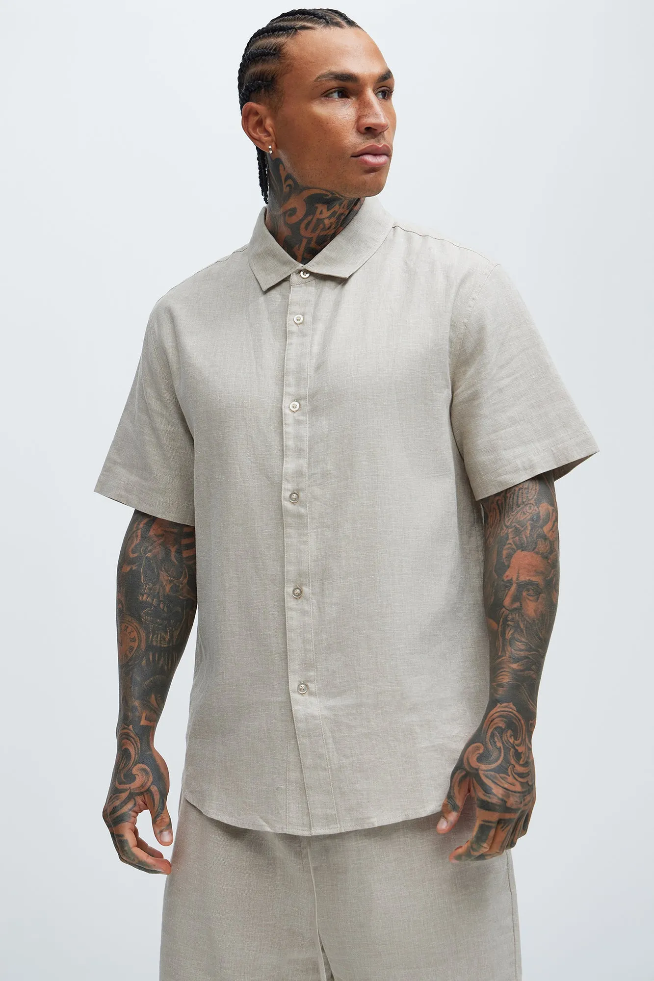 Bahamas Linen Classic Button Up Shirt - Stone