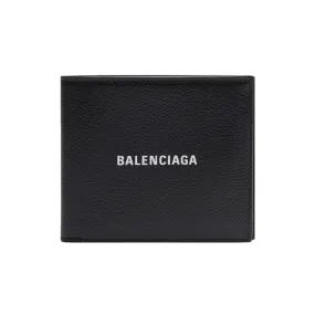 Balenciaga Cash Square Black Calfskin Leather Logo Bifold Wallet 594549