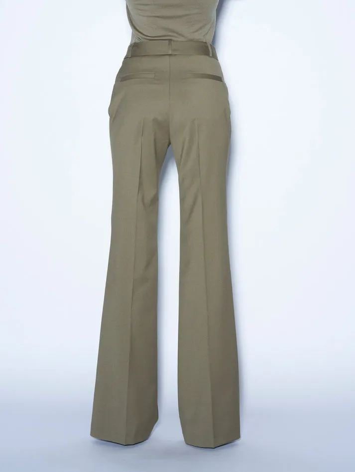 BARBARA BUI KHAKI STRETCH WOOL FLARED TROUSERS