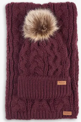 Barbour Christmas Set - Beanie hat  Penshaw and Cable knit Scarf - Bordeaux LGS0025PU91