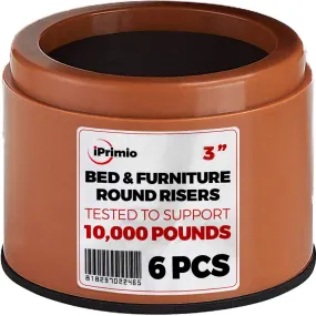 Bed Risers - Round, 3 Inch Lift, Heavy Duty, 6 Pack, Up To 10000lbs - Bed