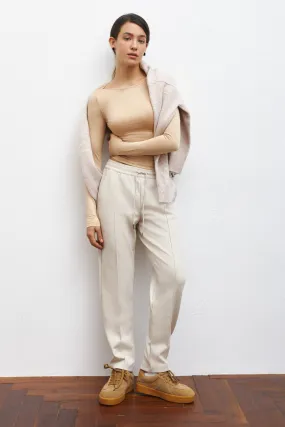 Beige High Waist Cropped Pants