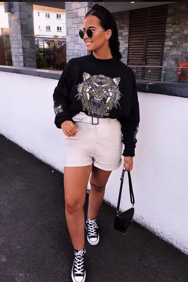 Black Gold Studded Tiger NYC Sweatshirt - Lezlie