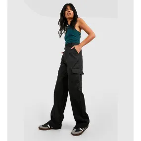 Black High Waist Straight Leg Cargo Pants