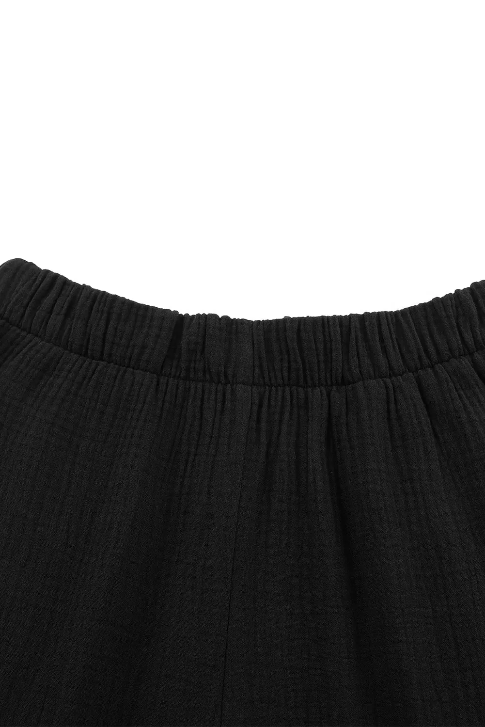 Black Plain Cotton Tiered Ruffle Flare High Waisted Pants