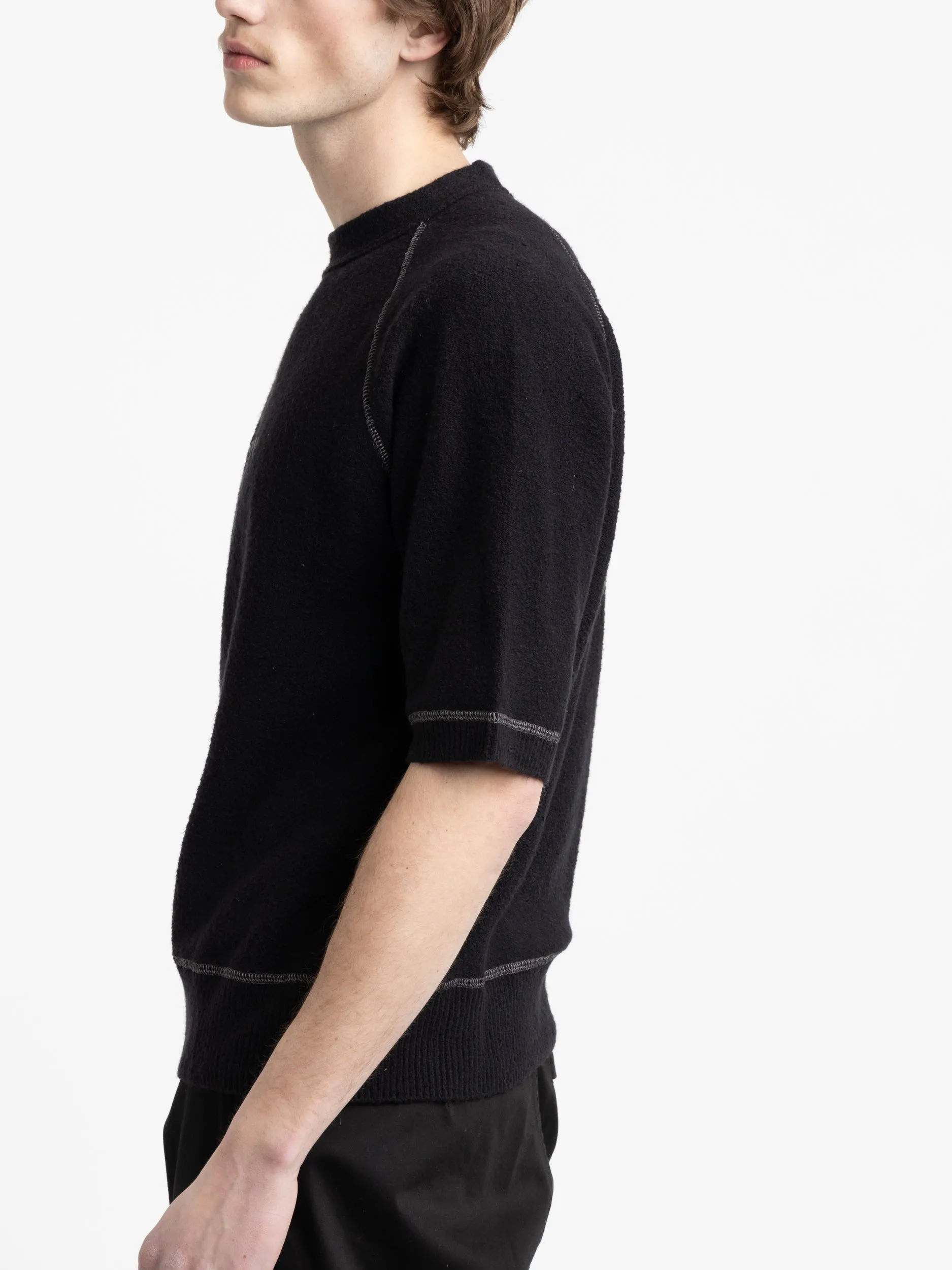 Black Textured Short Sleeve Crewneck