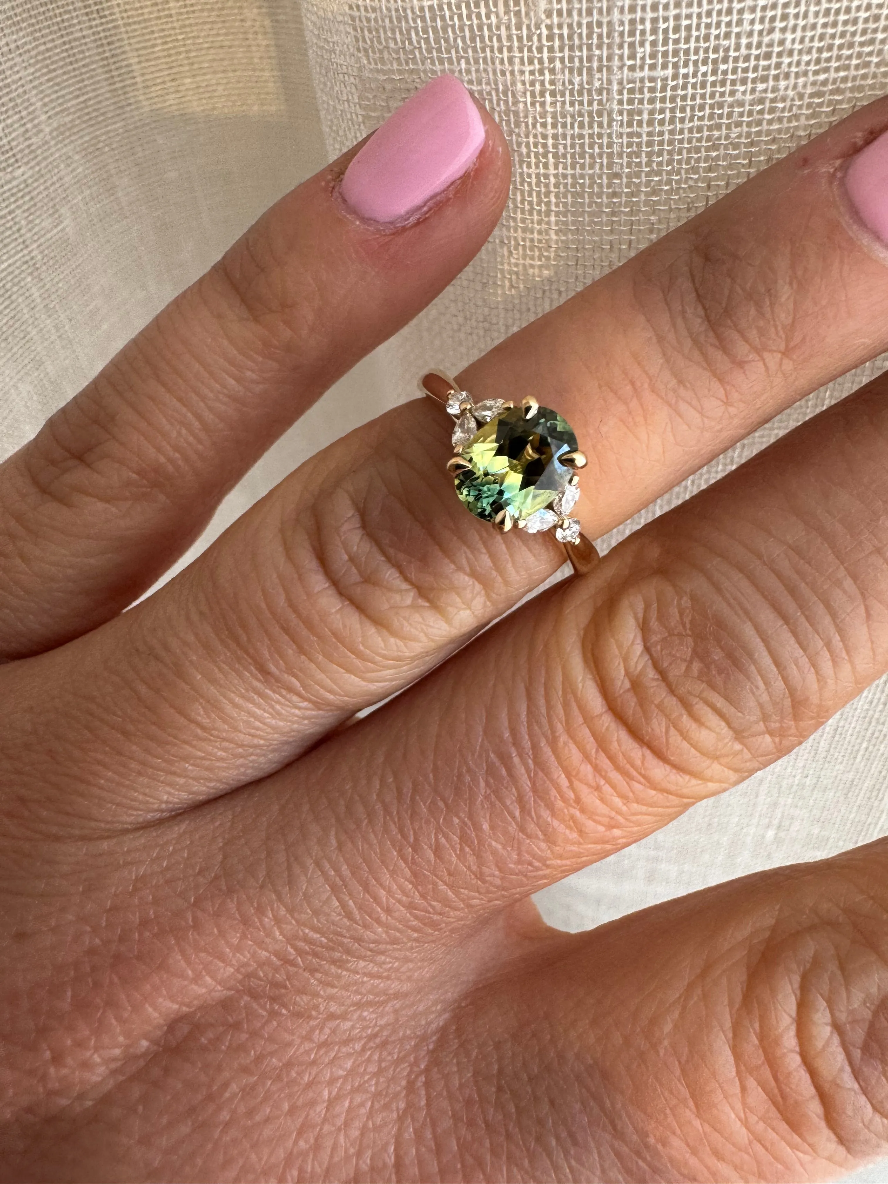 Blair 1.58 ct Oval Parti Yellow Green Australian Sapphire Engagement Ring