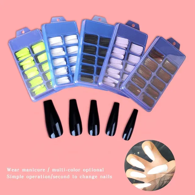 Blue Box 100Pcs Candy Solid Color Ballet Nail Trapezoidal False Nail