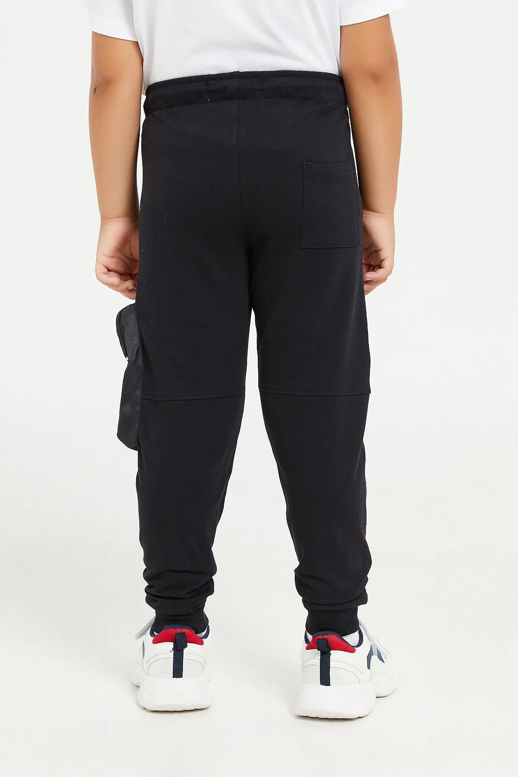 Boys Black Nylon Cargo Pocket Active Pant