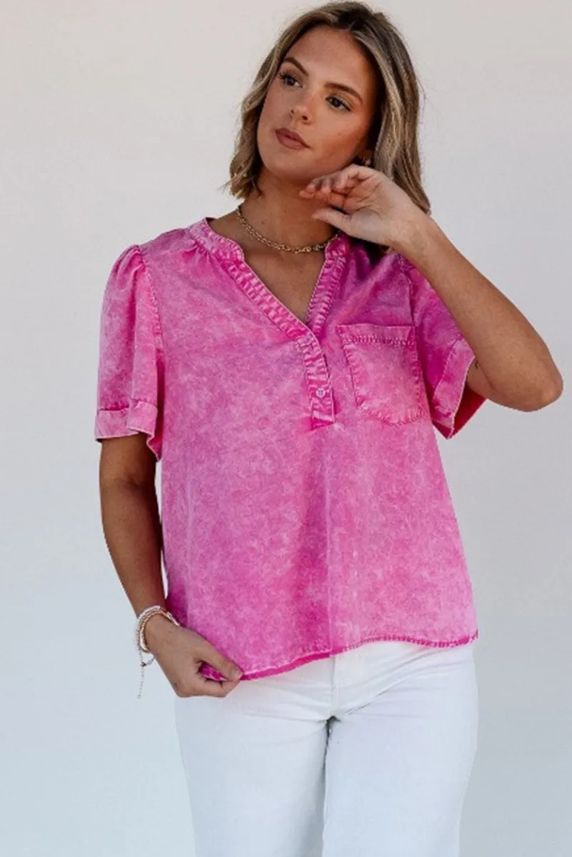 Bright Pink Mineral Wash Denim Top