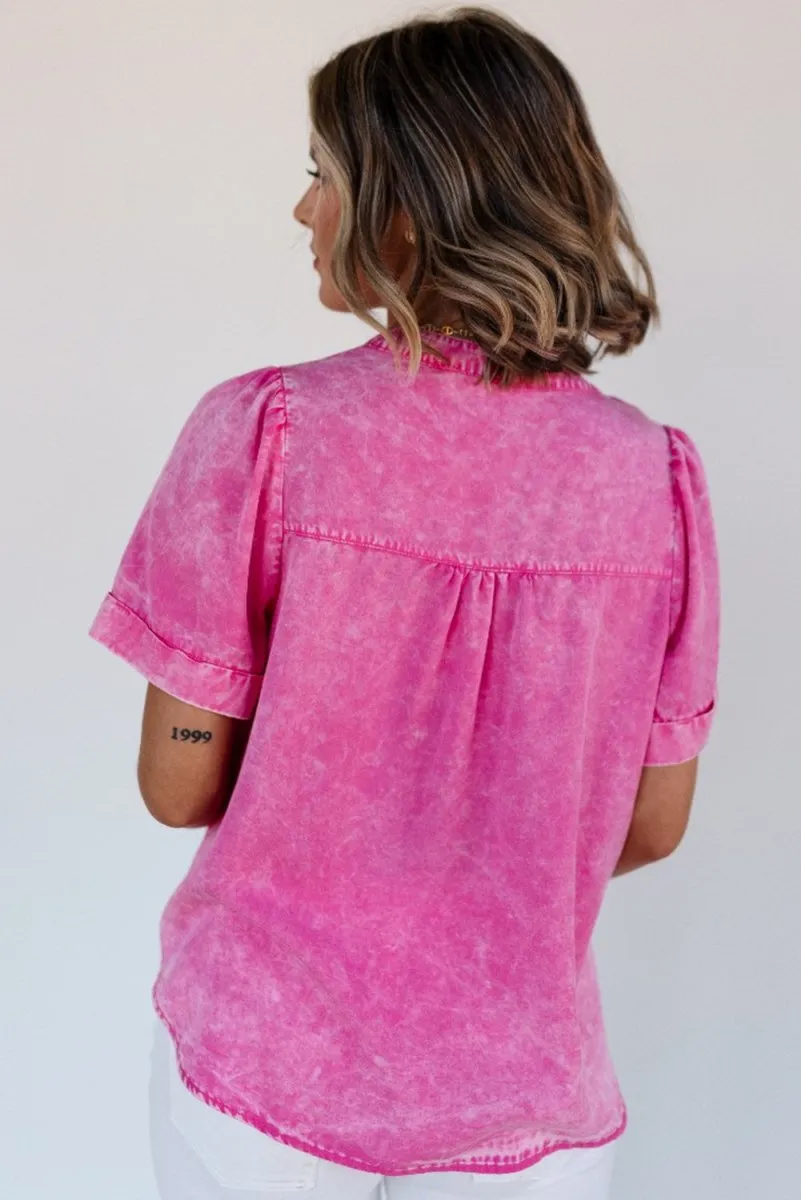 Bright Pink Mineral Wash Denim Top