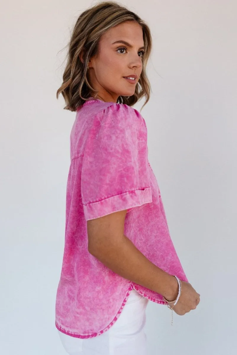 Bright Pink Mineral Wash Denim Top