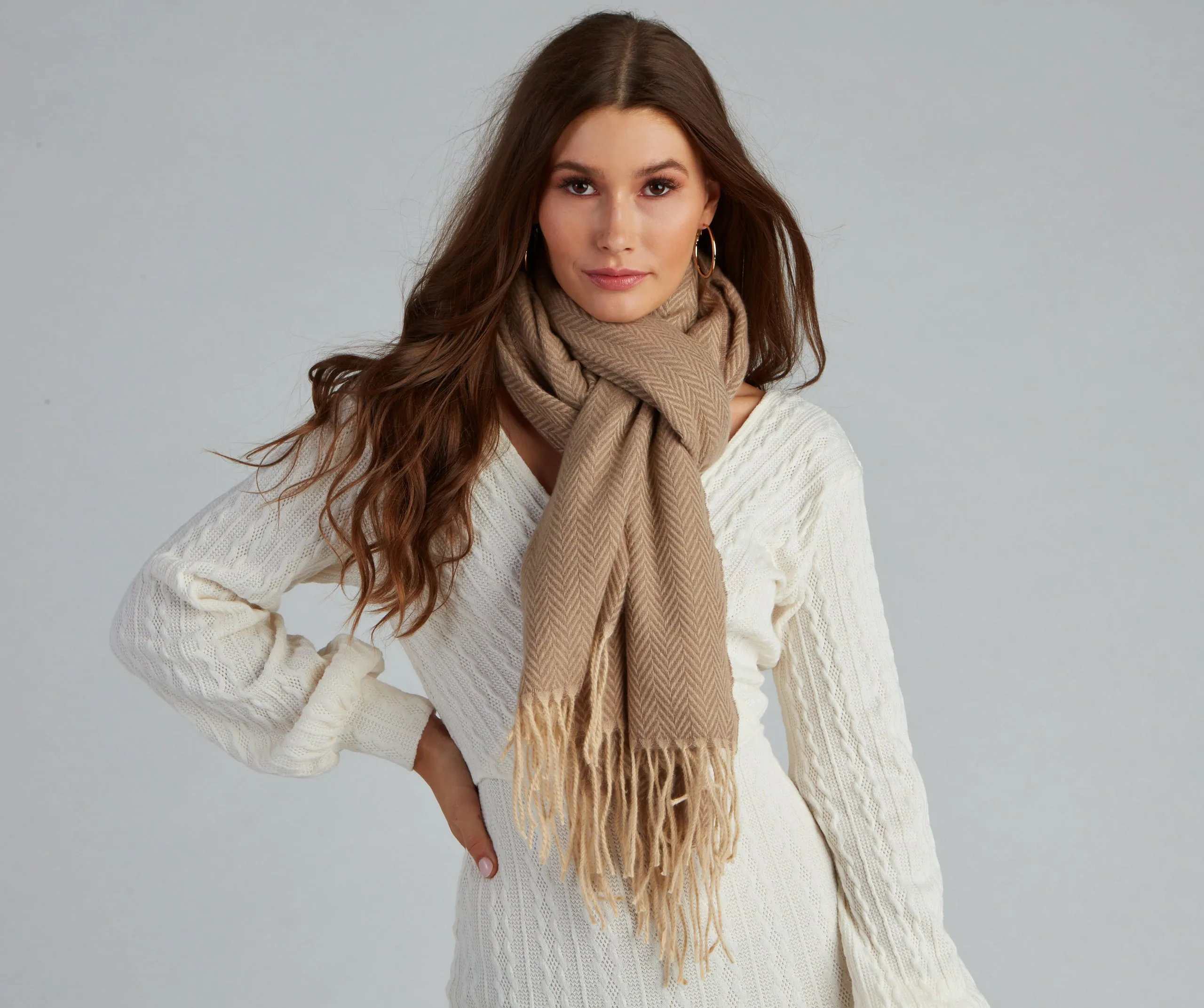 Bundle Up Chevron Fringe Scarf