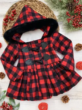 Bundled Up Plaid Peplum Hoodie Coat