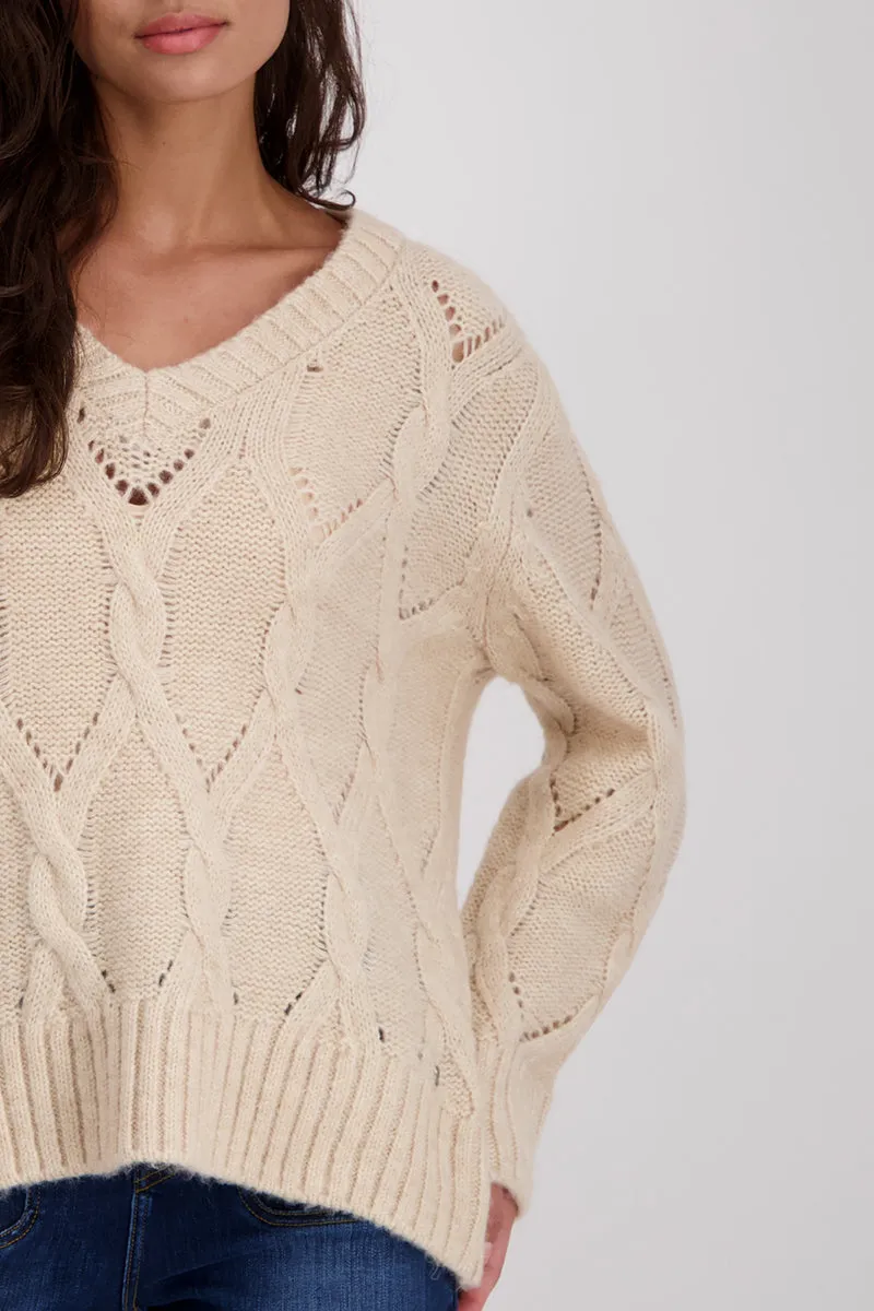 Cable Knit Sweater 807225MNR in Biscuit by Monari