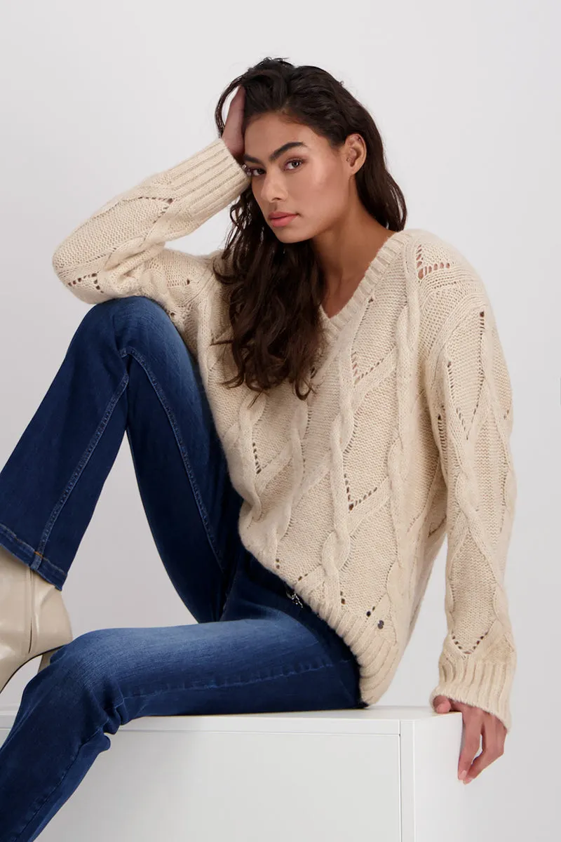 Cable Knit Sweater 807225MNR in Biscuit by Monari